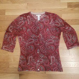 TWEEDS Vintage Cardigan Sweater 3/4 Sleeves - Red Paisley - SP
